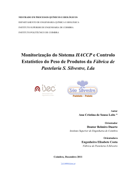 Monitorização do Sistema HACCP e Controlo Estatístico do Peso de