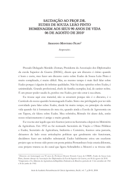 SAUDA&Ccedil;&Atilde;O AO PROF.DR. EUDES DE SOUZA LE&Atilde;O PINTO