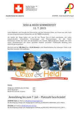 SISSI & HEIDI SOMMERFEST 11. 7. 2015 Anmeldung bis zum