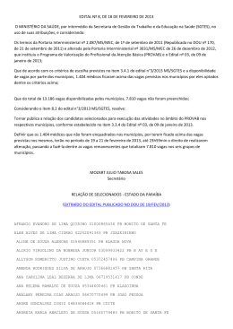 EDITAL N&ordm; 8, DE 18 DE FEVEREIRO DE 2013 O - COSEMS-PB