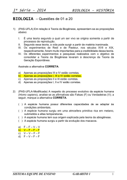 1&ordf; S&eacute;rie &ndash; 2014 BIOLOGIA &ndash; HIST&Oacute;RIA BIOLOGIA &ndash; Quest&otilde;es de 01