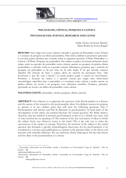 1 PSICAN&Aacute;LISE, CI&Ecirc;NCIA, PESQUISA E CL&Iacute;NICA