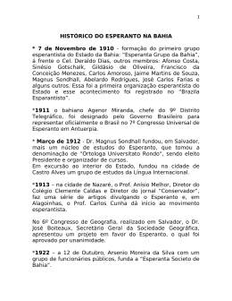 formação do primeiro grupo esperantista do Estado da Bahia