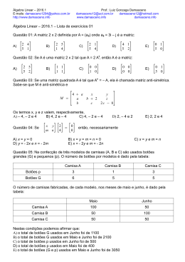 Álgebra Linear – 2015.1 – Lista de exercícios 01
