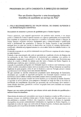 PROGRAMA DA LISTA CANDIDATA &Agrave; DIREC&Ccedil;&Atilde;O DO SNESUP