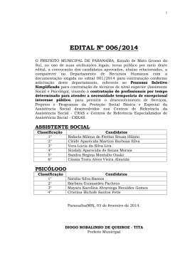 EDITAL Nº 004/2014 - Prefeitura Municipal de Paranaíba