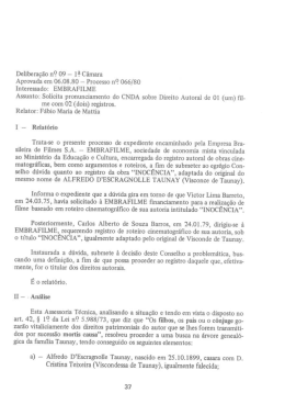 Delibera&ccedil;&atilde;o nf? D9 - 1? C&acirc;mara Aprovada em 06.08.80 _ Processo