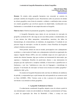 A entrada da Geografia Humanista na ci&ecirc;ncia Geogr&aacute;fica Aline de