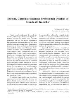 escolha, carreira e Inser&ccedil;&atilde;o Profissional: desafios do