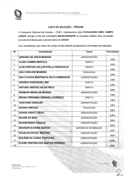 LISTA DE SELEÇÃO - PROUNI - Faculdade CNEC de Campo Largo