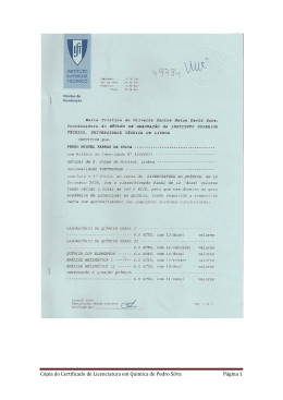 Cópia do Certificado de Licenciatura em Química de Pedro Silva