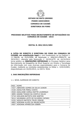 EDITAL N. 004/2015/GRH-FC - Inscrições Deferidas, Local e Data