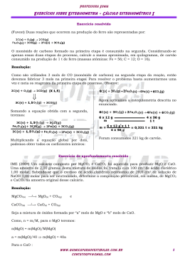 Exerc&iacute;cios sobre Estequiometria