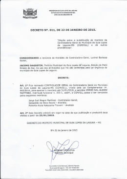 DECRETO N&deg;. 011, DE 22 DE JANEIRO DE 2015.