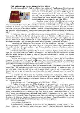 Papa confidencia aos jovens a sua maneira de ler a Bíblia O