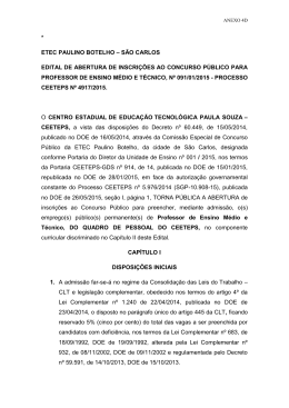 etec paulino botelho &ndash; s&atilde;o carlos edital de abertura de inscri&ccedil;&otilde;es ao