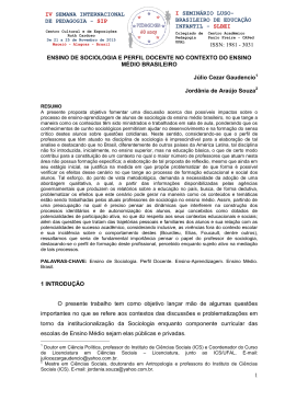 ensino de sociologia e perfil docente no contexto do ensino m&eacute;dio