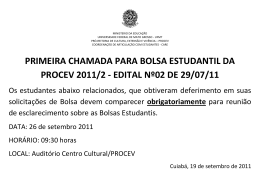 primeira chamada para bolsa estudantil da procev 2011/2