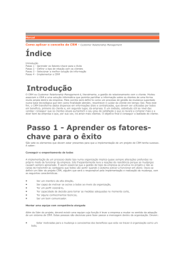 &Iacute;ndice Introdu&ccedil;&atilde;o Passo 1 - Aprender os fatores- chave