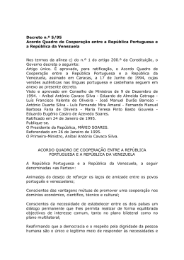 Acordo Quadro de Coopera&ccedil;&atilde;o entre a Rep&uacute;blica Portuguesa e a