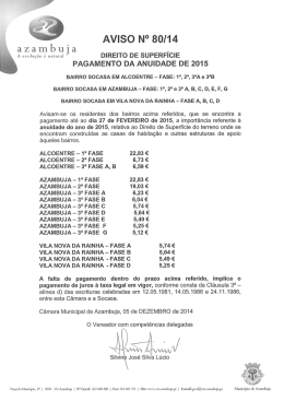 Direito de superfície dos Bairros da Socasa para o ano 2015