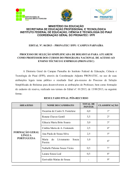 EDITAL Nº 01/2013 – PRONATEC/ IFPI / CAMPUS PARNAÍBA