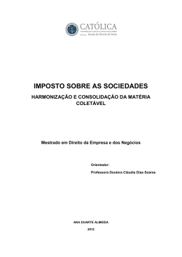 Imposto sobre as Sociedades - Harmoniza&ccedil;&atilde;o e consolida&ccedil;&atilde;o da