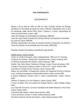 1 Nota biobibliogr&aacute;fica JO&Atilde;O BARRENTO Nasceu a 26