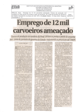 15/05/2005 - Emprego de 2 mil carvoeiros amea&ccedil;ado