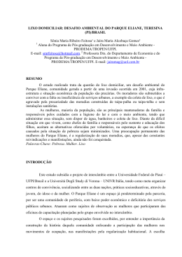 LIXO DOMICILIAR: DESAFIO AMBIENTAL DO PARQUE ELIANE
