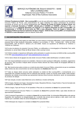 Abertura Edital - Concurso SAAE S&atilde;o Louren&ccedil;o/MG