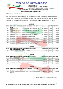 Resumo da Ata de Registro de Pre&ccedil;o n&ordm; 02 do PP. 11/2011