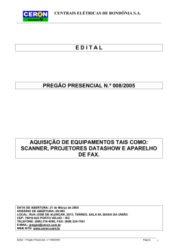edital preg&atilde;o presencial n.&ordm; 008/2005 aquisi&ccedil;&atilde;o de equipamentos