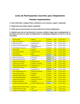 Lista de Participantes inscritos para Alojamento