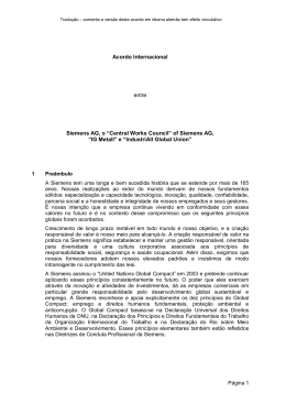 Acordo Internacional entre Siemens AG, o &ldquo;Central Works Council