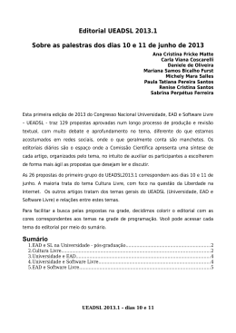 Editorial UEADSL 2013.1 Sobre as palestras dos dias 10 e 11 de