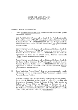 ACORDO DE ACIONISTAS DA NATURA COSM&Eacute;TICOS S.A. S&atilde;o