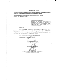 AC&Oacute;RD&Atilde;O N. 15 .267 - Tribunal Regional Eleitoral de Santa Catarina