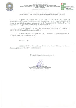 Portaria de Homologação do Calendário Acadêmico 2016