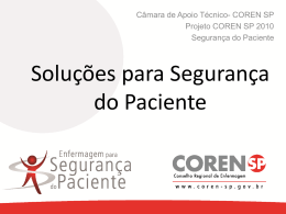 Solu&ccedil;&otilde;es para Seguran&ccedil;a do Paciente - coren-sp