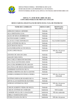 Resultado das solicita&ccedil;&otilde;es de isen&ccedil;&atilde;o da taxa de - IF Sert&atilde;o-PE