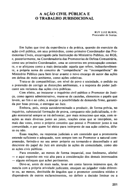 Doutrina A acao civil publica e o trabalho jurisdicional Por