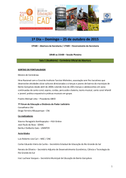 1&ordm; Dia &ndash; Domingo &ndash; 25 de outubro de 2015