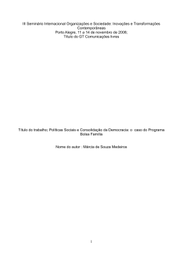 Democracia e programas de transfer&ecirc;ncia de renda