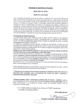Lista dos Contemplados no Auxílio Permanência Edital 01/2014