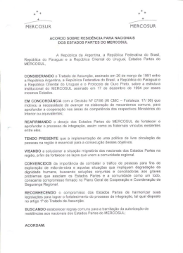 Acordo sobre Resid&ecirc;ncia para os Nacionais dos Estados