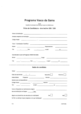 Ficha de Candidatura ao Programa Vasco da Gama