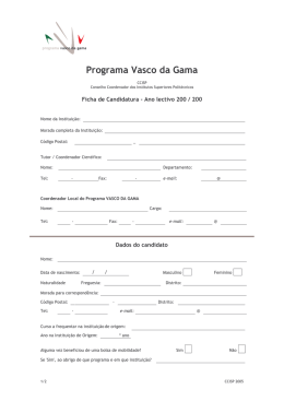 Ficha de candidatura - Programa Vasco da Gama