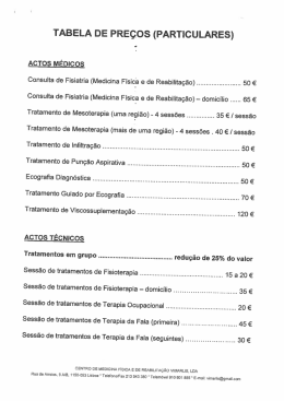 TABELA DE PREÇOS (PARTICULARES)
