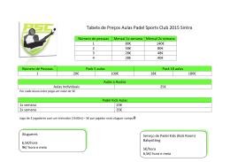 Tabela de Preços Aulas Padel Sports Club 2015 Sintra #